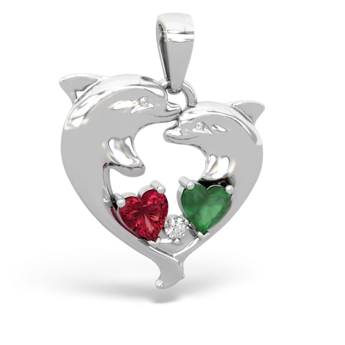lab ruby-emerald dolphins pendant