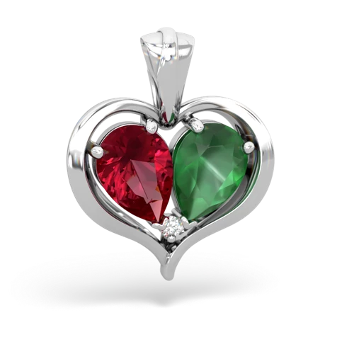 lab ruby-emerald half heart whole pendant