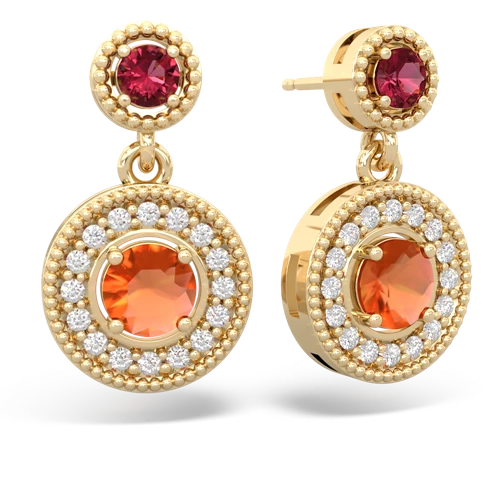 lab ruby-fire opal halo earrings