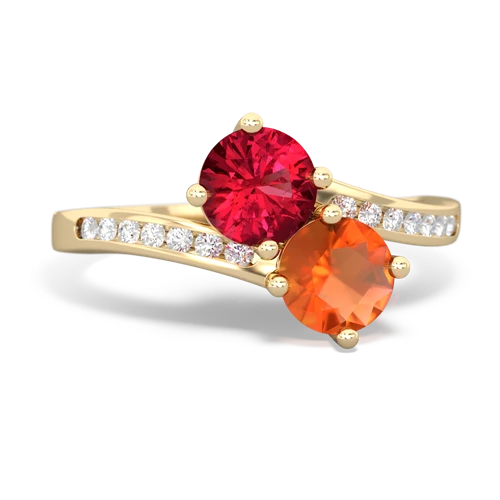 lab ruby-fire opal two stone channel ring
