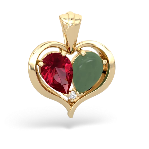 lab ruby-jade half heart whole pendant