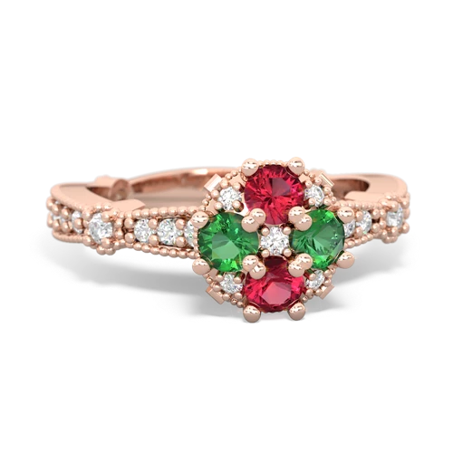 lab ruby-lab emerald art deco engagement ring