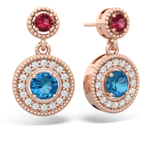 lab ruby-london topaz halo earrings