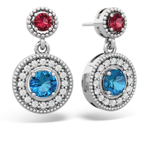 lab ruby-london topaz halo earrings
