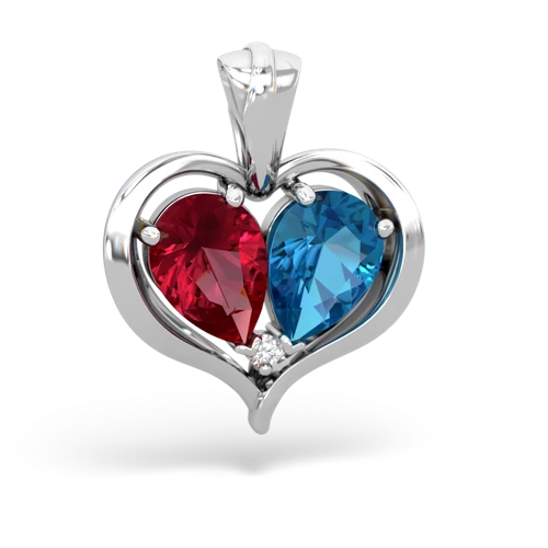 lab ruby-london topaz half heart whole pendant