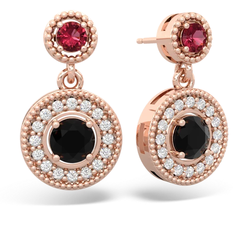lab ruby-onyx halo earrings