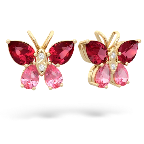 lab ruby-pink sapphire butterfly earrings