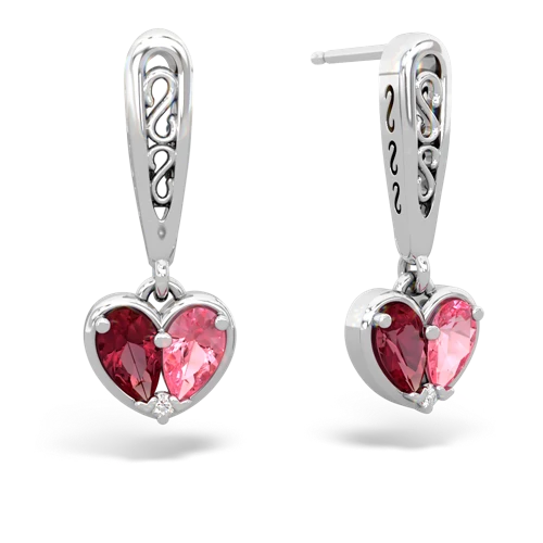 lab ruby-pink sapphire filligree earrings