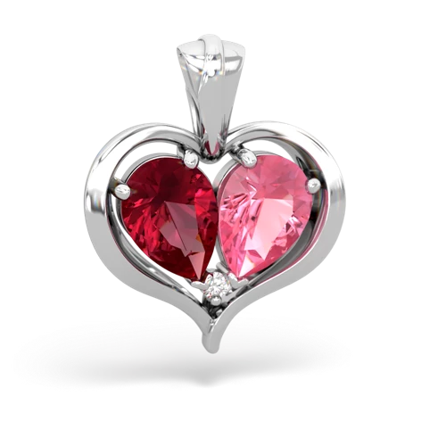 lab ruby-pink sapphire half heart whole pendant