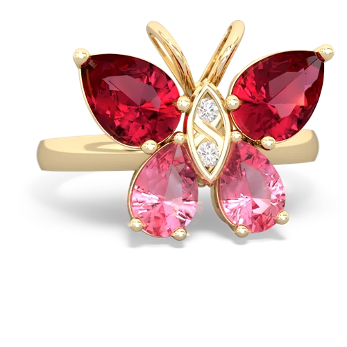 lab ruby-pink sapphire butterfly ring