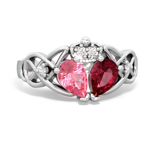 lab ruby-pink sapphire claddagh ring