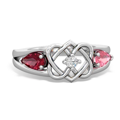 lab ruby-pink sapphire double heart ring