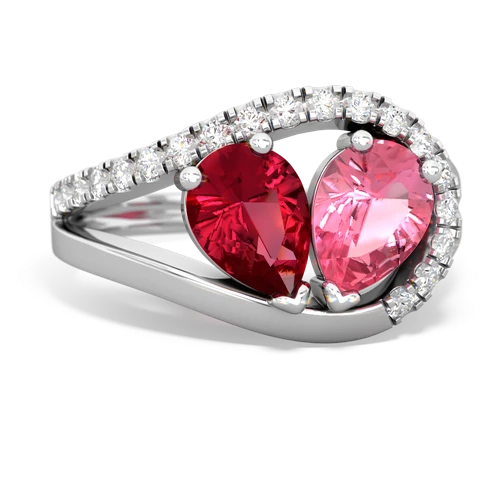 lab ruby-pink sapphire pave heart ring