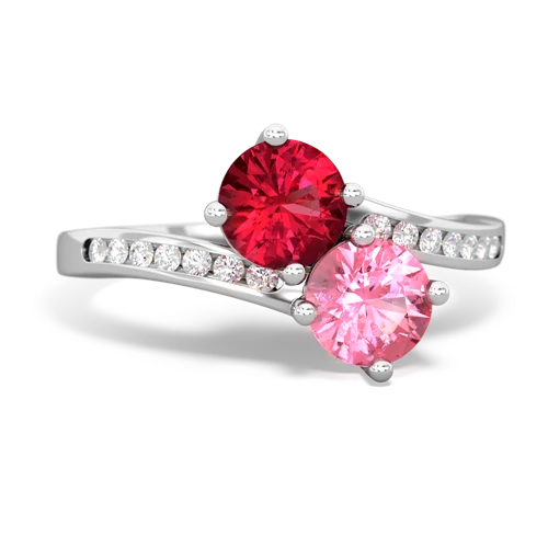 lab ruby-pink sapphire two stone channel ring