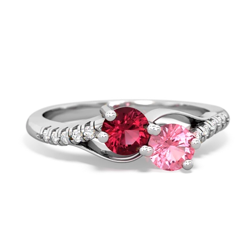 lab ruby-pink sapphire two stone infinity ring