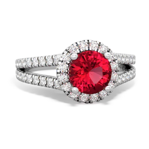 lab ruby halo pave ring