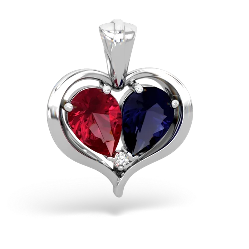 lab ruby-sapphire half heart whole pendant