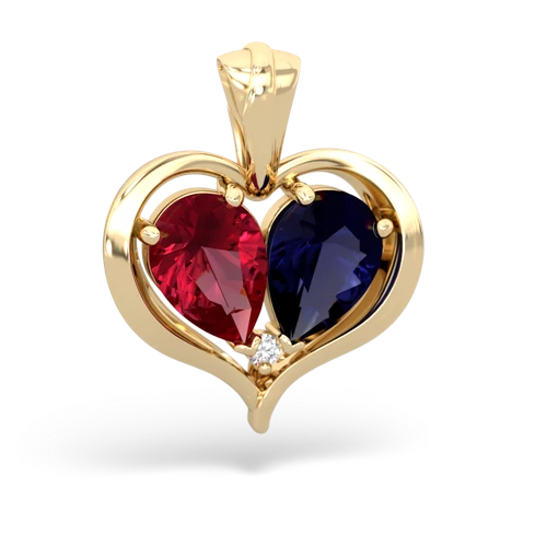 lab ruby-sapphire half heart whole pendant