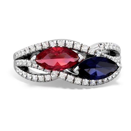 lab ruby-sapphire double heart ring