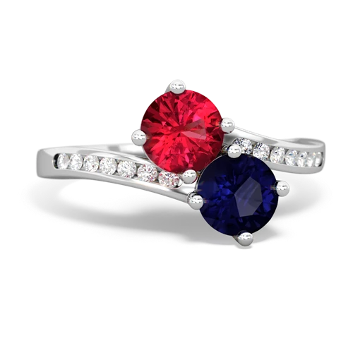 lab ruby-sapphire two stone channel ring