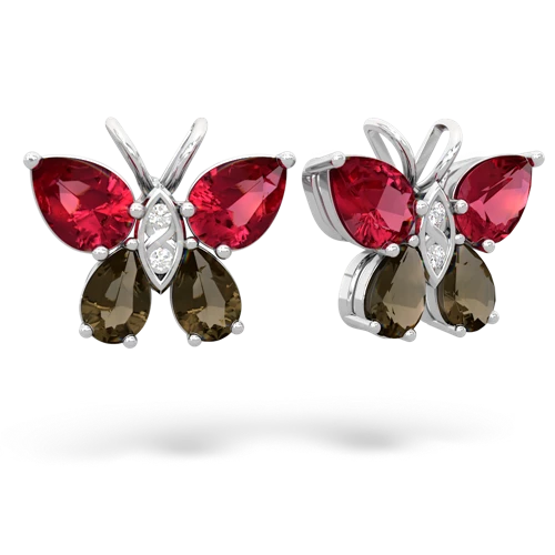 lab ruby-smoky quartz butterfly earrings
