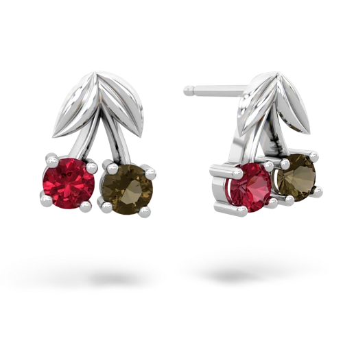 lab ruby-smoky quartz cherries earrings