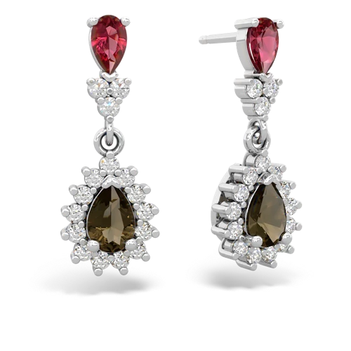 lab ruby-smoky quartz dangle earrings