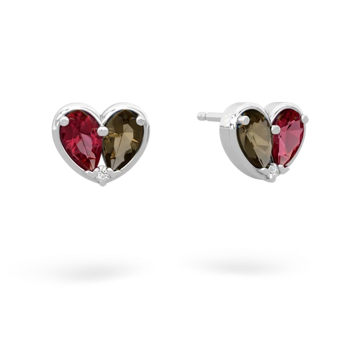 lab ruby-smoky quartz one heart earrings