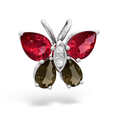 lab ruby-smoky quartz butterfly pendant