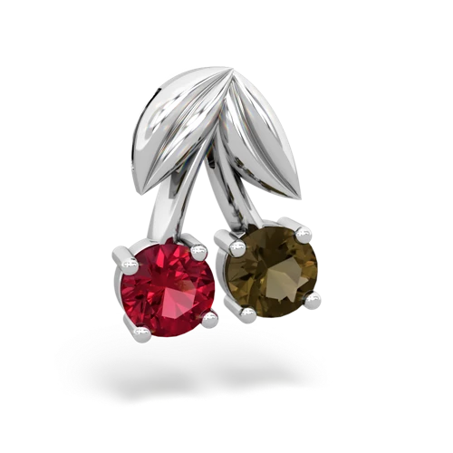 lab ruby-smoky quartz cherries pendant