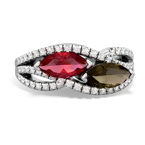 lab ruby-smoky quartz double heart ring