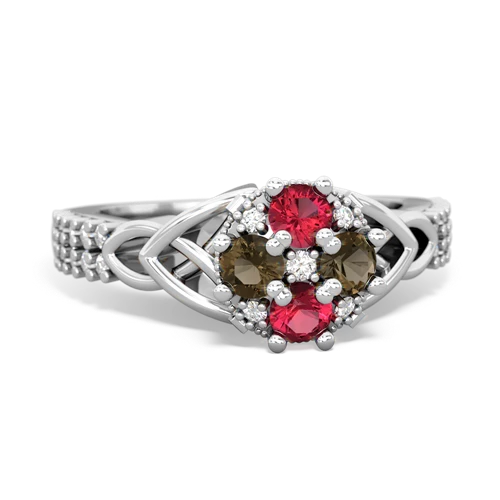 lab ruby-smoky quartz engagement ring
