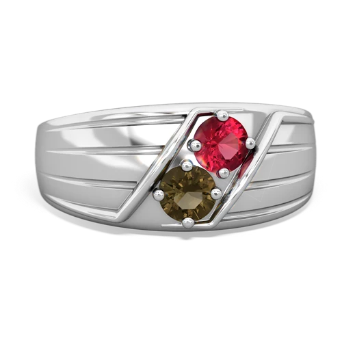 lab ruby-smoky quartz mens ring