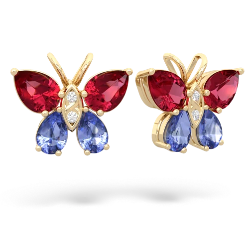 lab ruby-tanzanite butterfly earrings