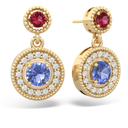 lab ruby-tanzanite halo earrings