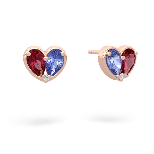 lab ruby-tanzanite one heart earrings