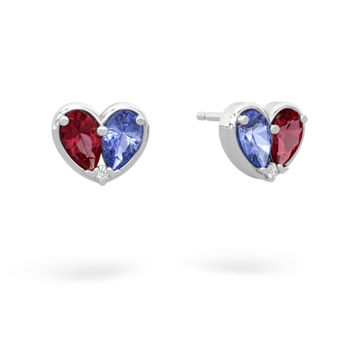 lab ruby-tanzanite one heart earrings