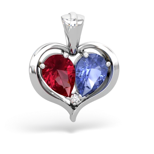 lab ruby-tanzanite half heart whole pendant