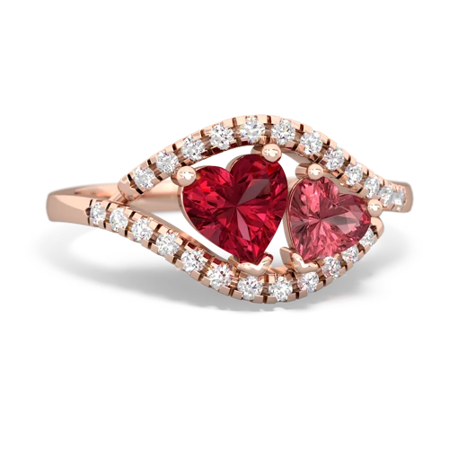 lab ruby-tourmaline mother child ring