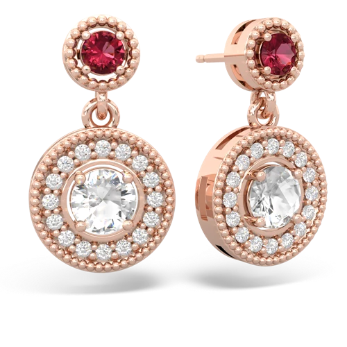lab ruby-white topaz halo earrings
