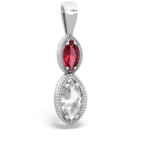 lab ruby-white topaz antique milgrain pendant