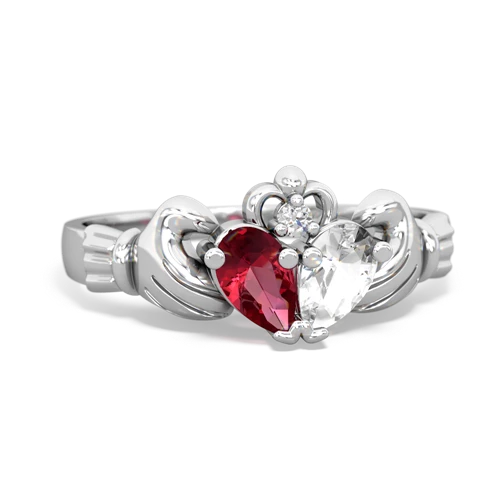 lab ruby-white topaz claddagh ring