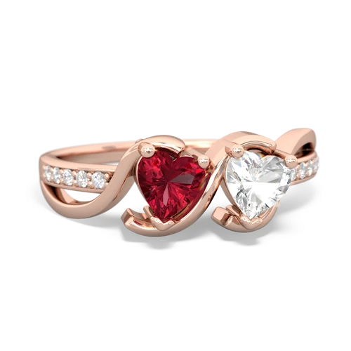 lab ruby-white topaz double heart ring