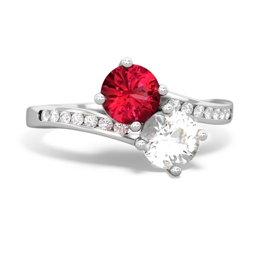 lab ruby-white topaz two stone channel ring