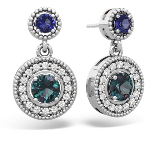 lab sapphire-alexandrite halo earrings