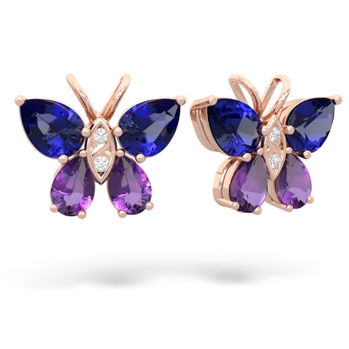 lab sapphire-amethyst butterfly earrings