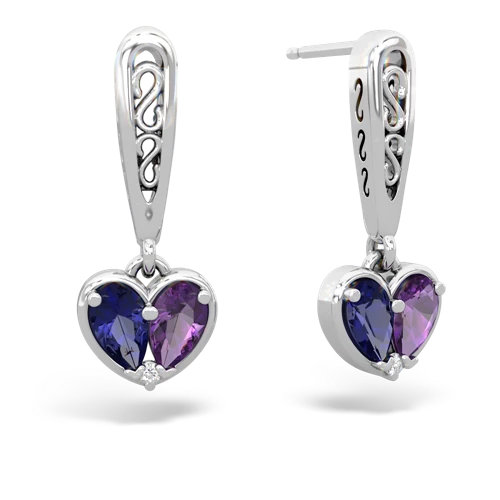 lab sapphire-amethyst filligree earrings