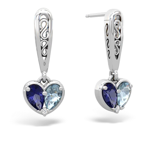 lab sapphire-aquamarine filligree earrings