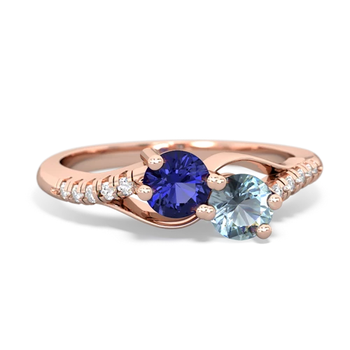 lab sapphire-aquamarine two stone infinity ring