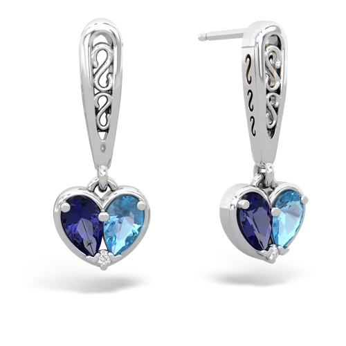 lab sapphire-blue topaz filligree earrings
